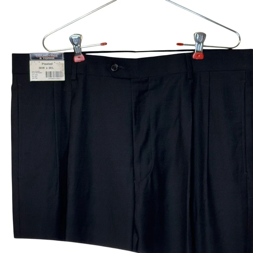 Roundtree & Yorke Mens Pants Pleated Shirt Gripper Easy Care Black 36x30 NWT